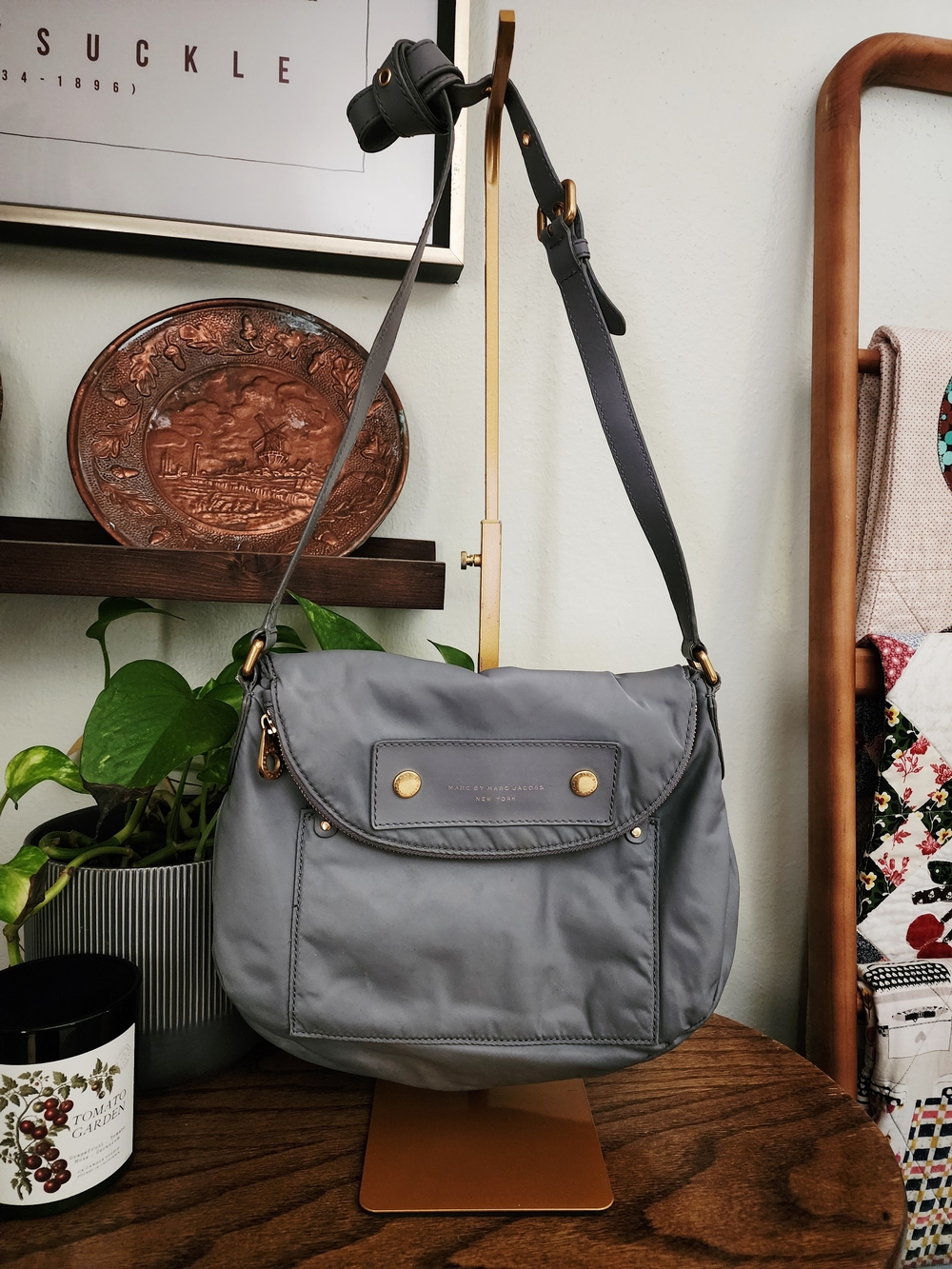 Marc Jacobs Gray Nylon Shoulder Crossbody with Gold Hardware